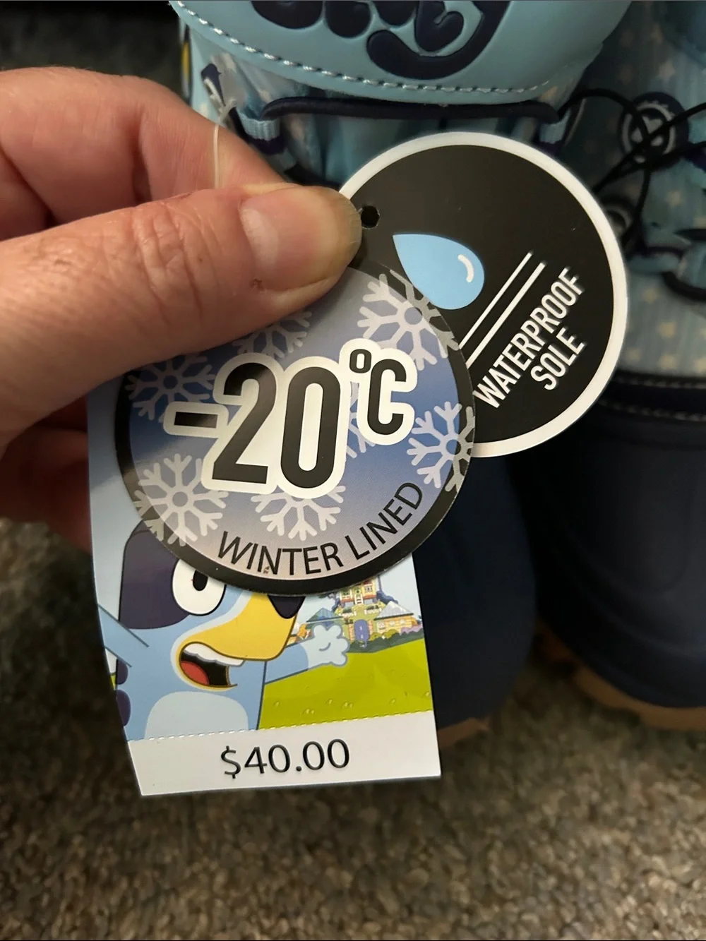 Bluey Kids Winter Snow Boots rated for -20 C